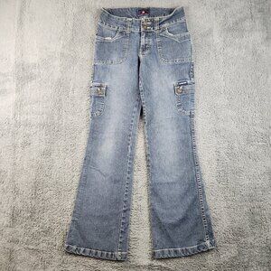VTG Y2K Bootcut Jeans Womens/JR's 7-8 Blue Low Rise Flap Pockets Utility Trouser